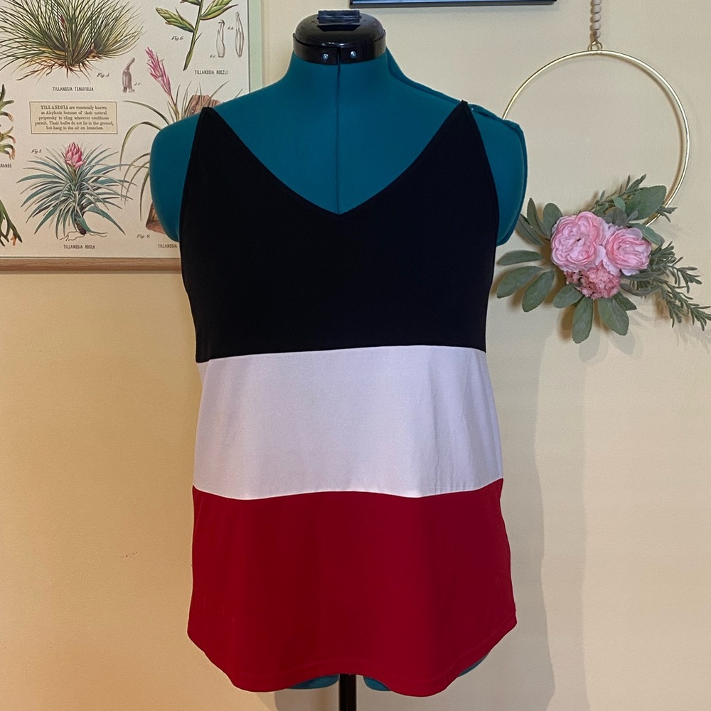 Color Block Sleeveless Top - Black, White, and Red